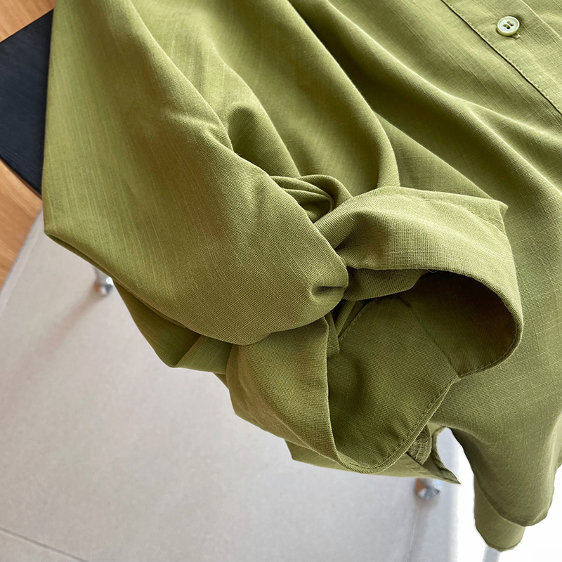 Cotton linen tops short sleeve shirt for women