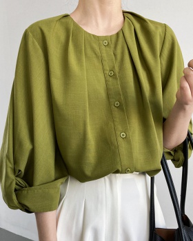 Cotton linen tops short sleeve shirt for women