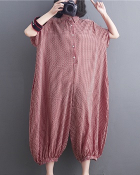 Loose conjoined shirt enlarge plaid casual pants