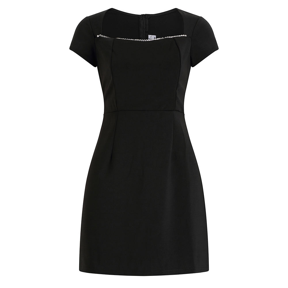 Slim package hip chain retro black temperament dress