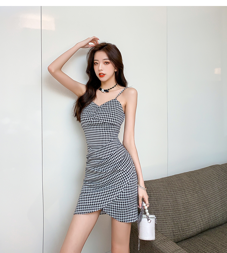 Houndstooth sling printing spicegirl dress