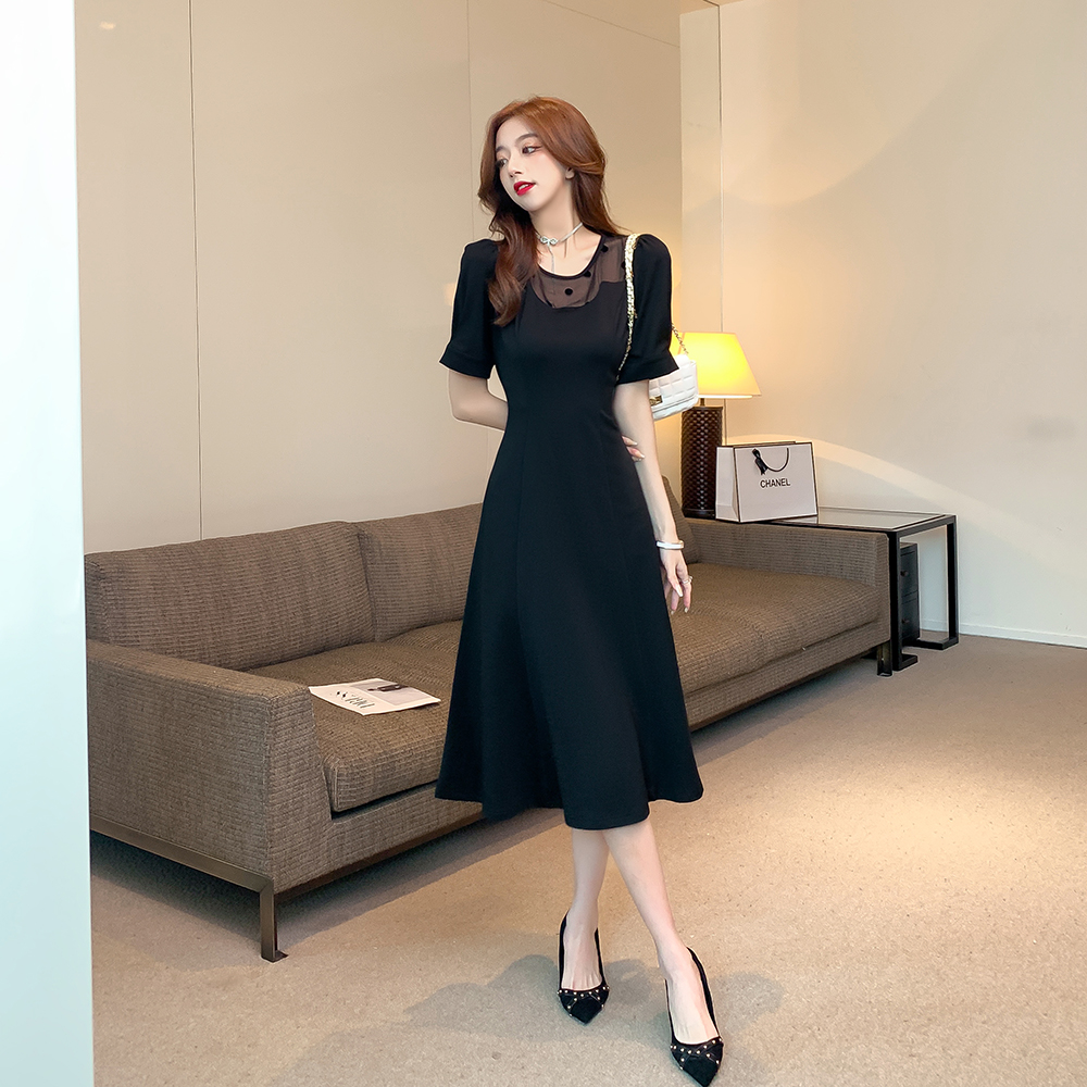 Ladies gauze dress slim wavy collar formal dress