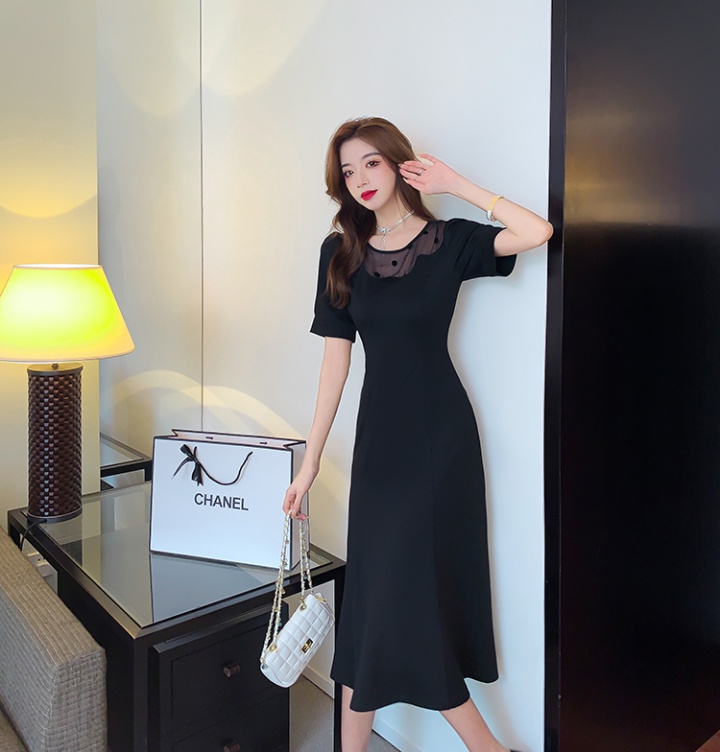 Ladies gauze dress slim wavy collar formal dress