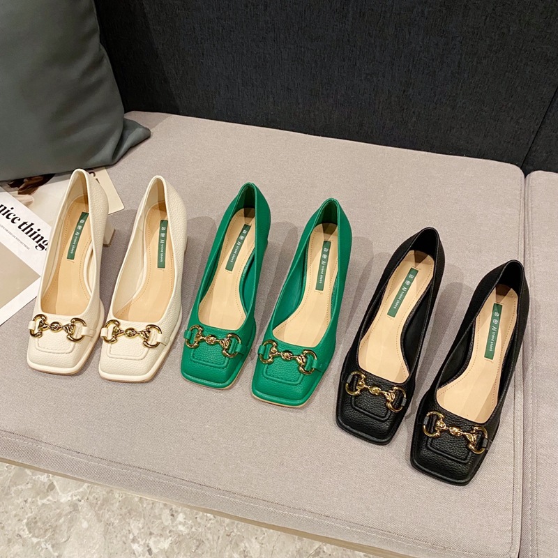 Middle-heel low shoes hasp thick high-heeled shoes for women