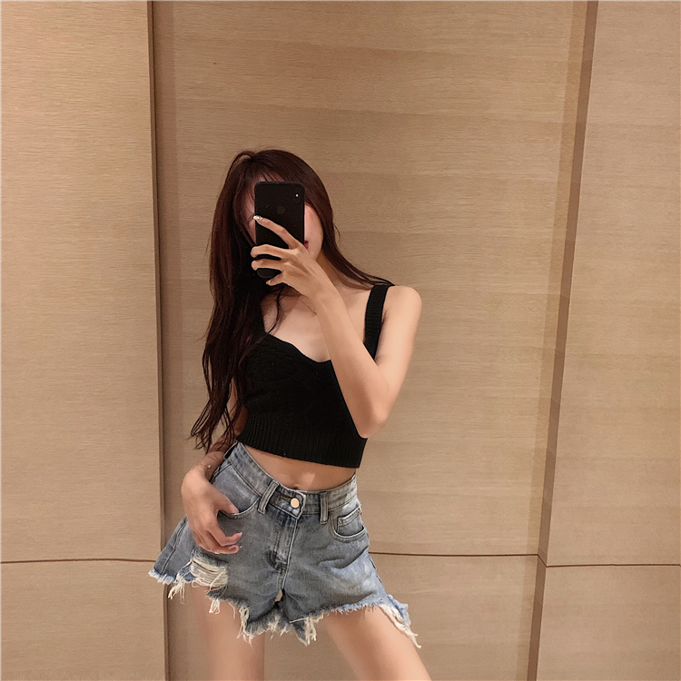 High waist holes shorts retro short jeans for women