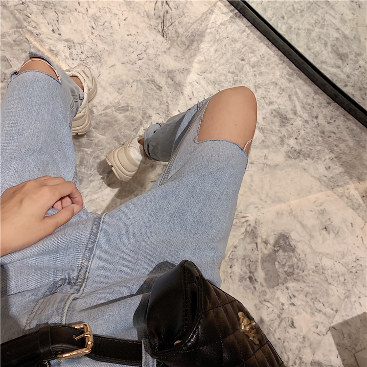 High waist nine tenths jeans slim all-match pants