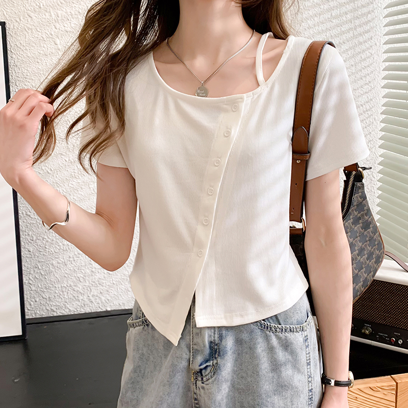 Short sleeve irregular T-shirt Western style tops for women