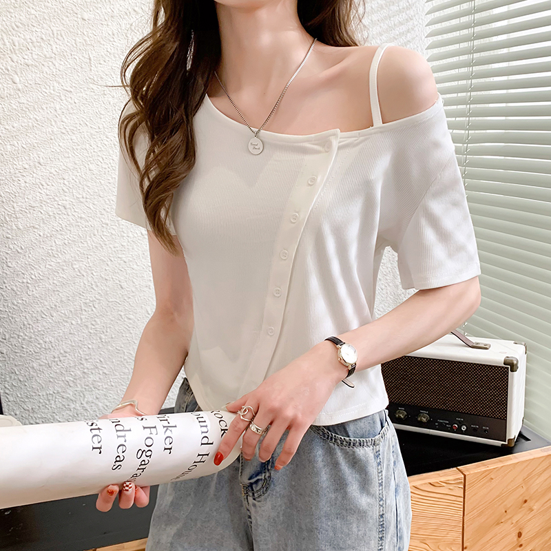 Short sleeve irregular T-shirt Western style tops for women