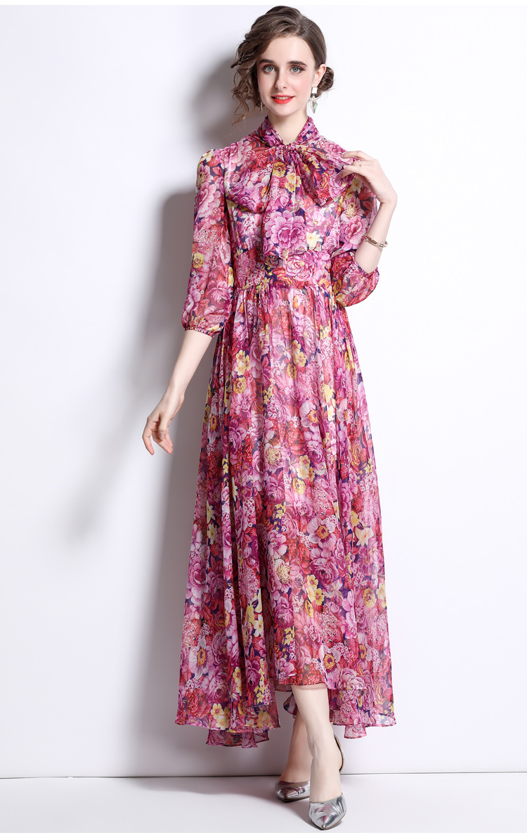 Long sleeve slim dress printing long dress for women