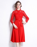 Splice long sleeve slim pure lace fashion dress