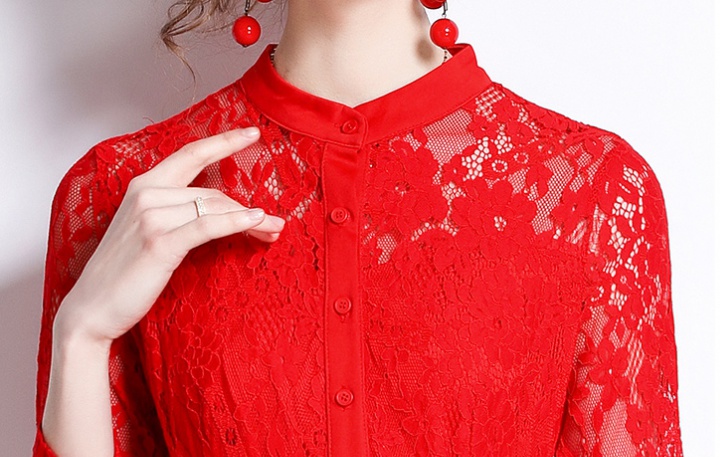 Splice long sleeve slim pure lace fashion dress