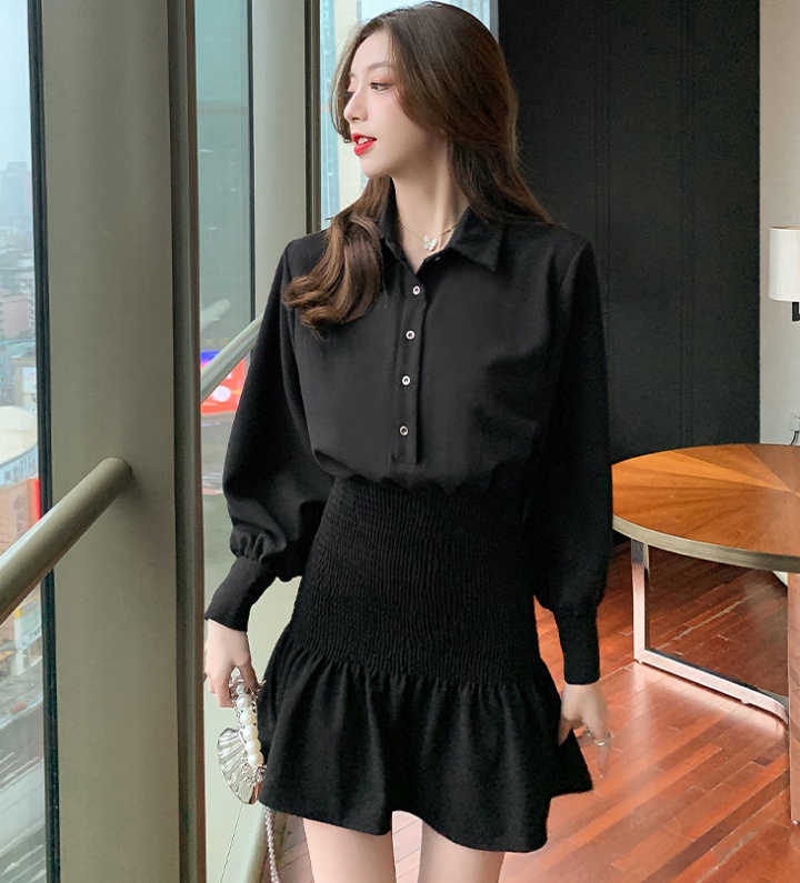 Spring lotus leaf edges commuting pure V-neck dress