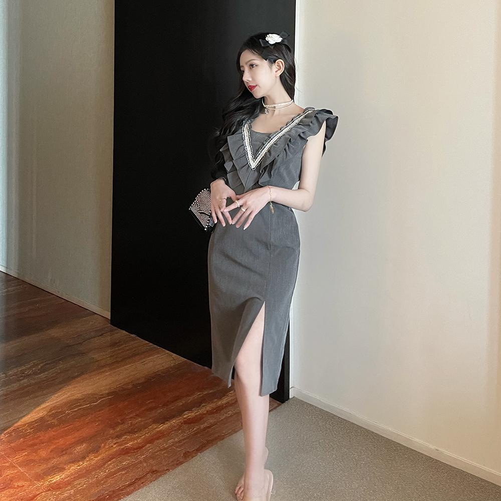 Slim double dress lotus leaf edges formal dress