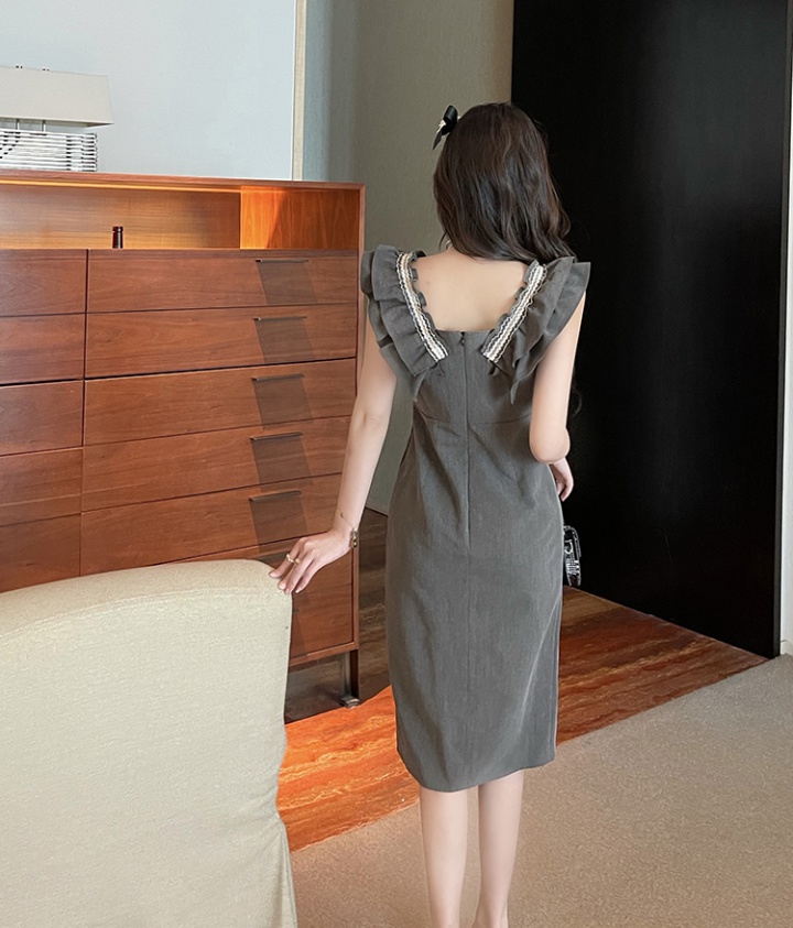 Slim double dress lotus leaf edges formal dress