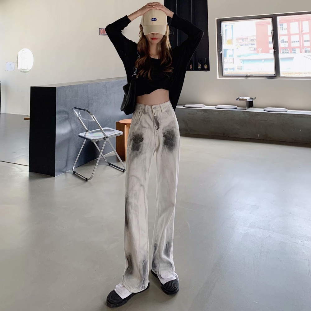 Straight wide leg pants loose jeans for women