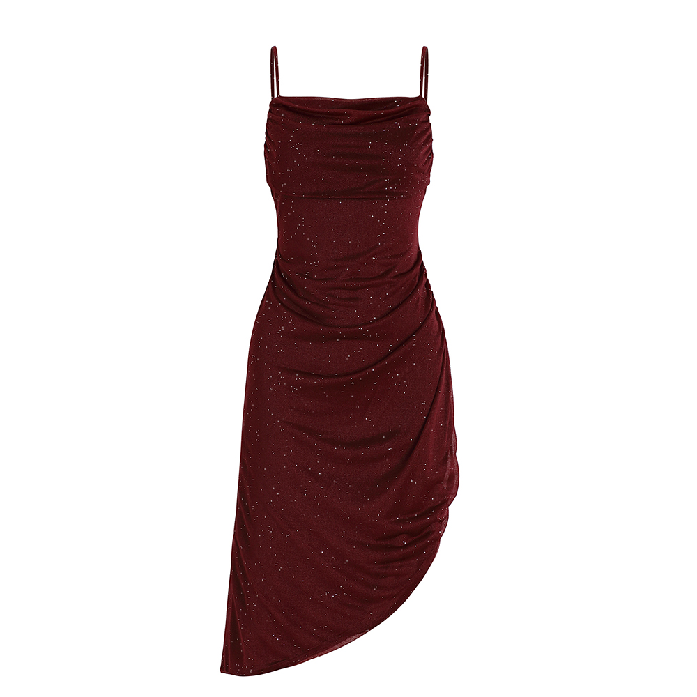 Retro wine-red formal dress banquet sling dress