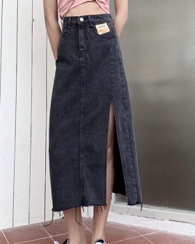 Slim high waist split large yard long denim skirt