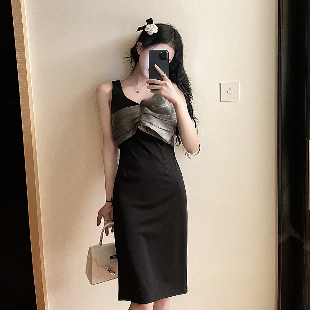 Sleeveless splice slim temperament organza dress