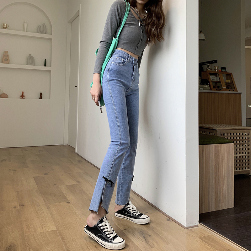 Elasticity spring and summer nine pants split jeans for women