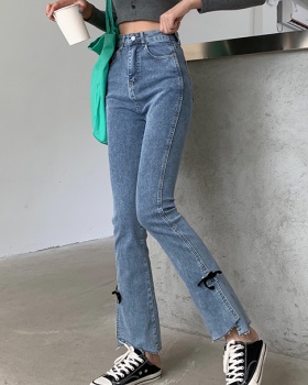 Elasticity spring and summer nine pants split jeans for women
