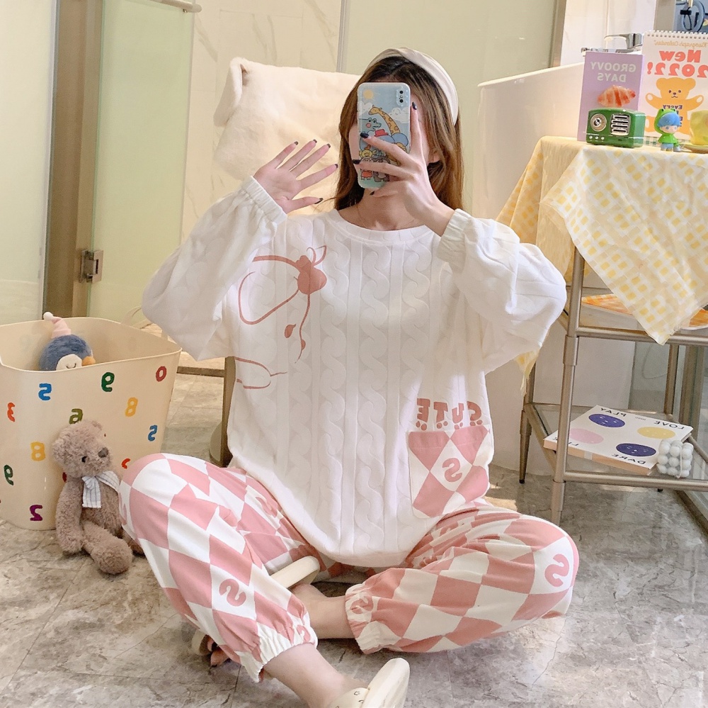 Cotton wears outside sweet homewear round neck pajamas for women