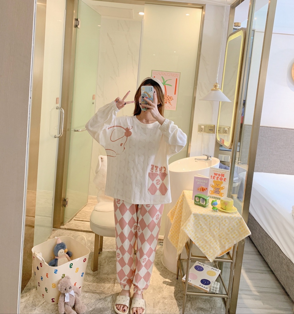 Cotton wears outside sweet homewear round neck pajamas for women