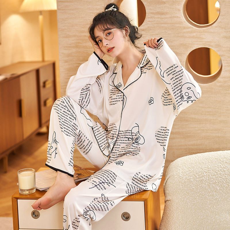 Long sleeve cotton pajamas printing cardigan 2pcs set