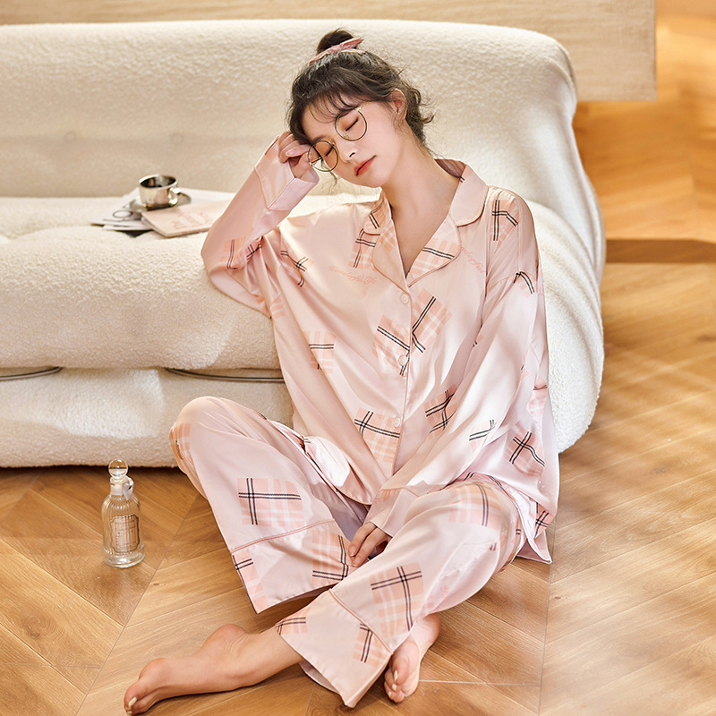 Long sleeve cotton pajamas printing cardigan 2pcs set