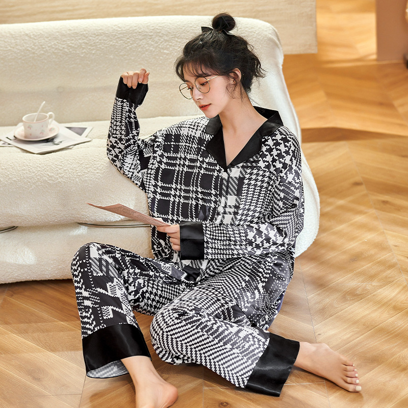 Long sleeve cotton pajamas printing cardigan 2pcs set