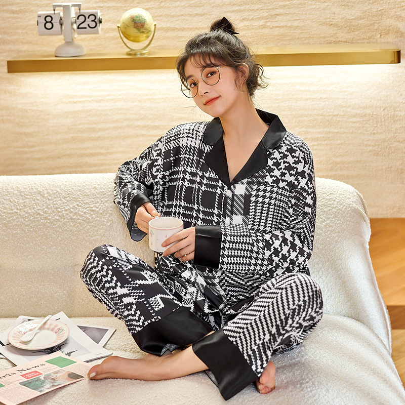 Long sleeve cotton pajamas printing cardigan 2pcs set