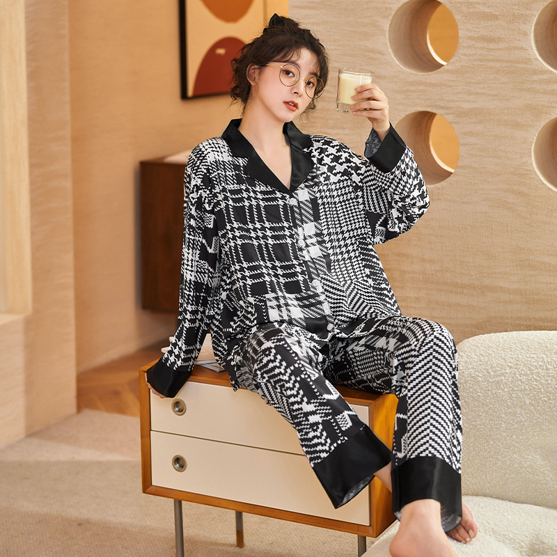 Long sleeve cotton pajamas printing cardigan 2pcs set