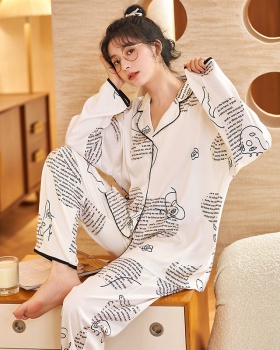 Long sleeve cotton pajamas printing cardigan 2pcs set