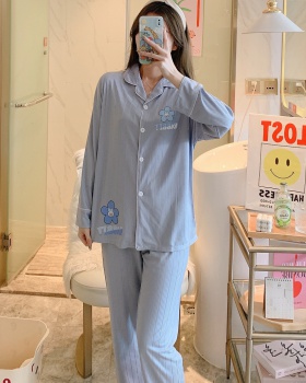 Lapel cardigan long sleeve pajamas 2pcs set for women