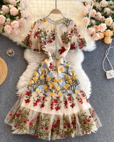 Court style slim light embroidered France style dress