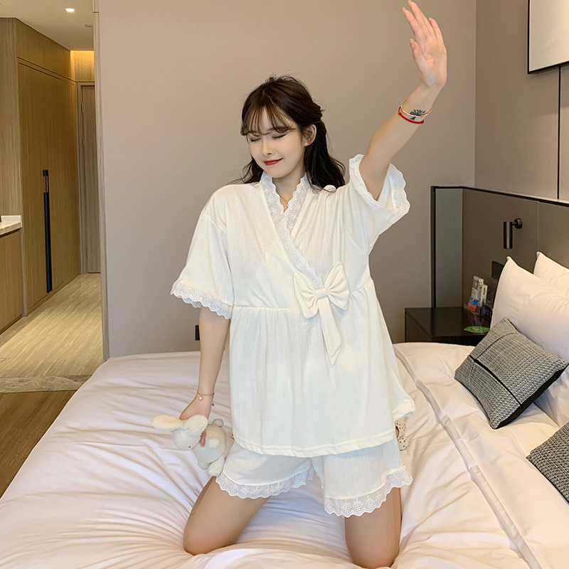 Loose girl shorts short sleeve cotton pajamas 2pcs set