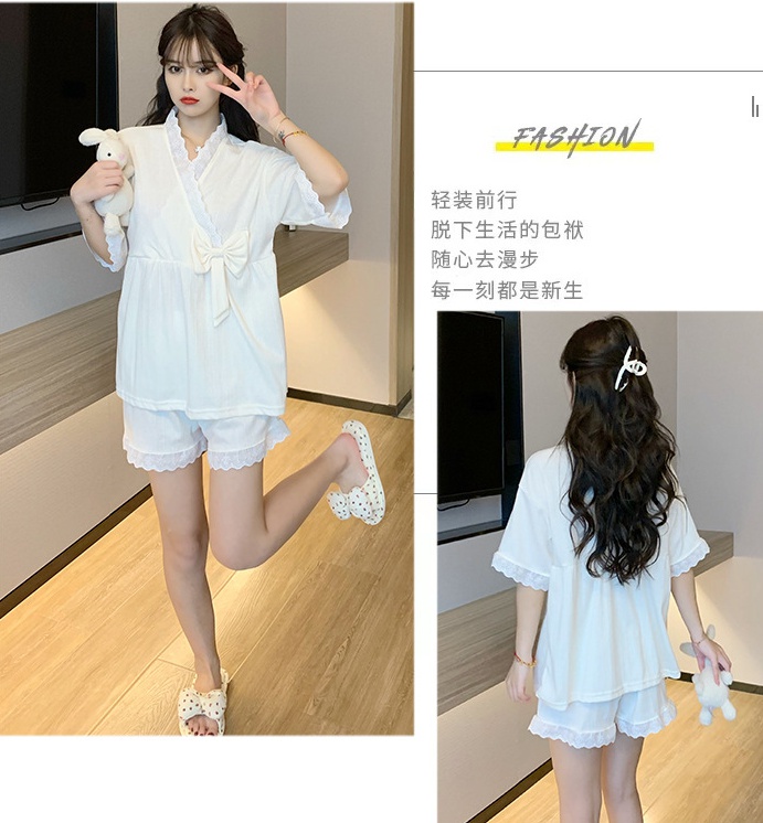 Loose girl shorts short sleeve cotton pajamas 2pcs set