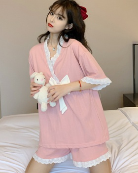 Loose girl shorts short sleeve cotton pajamas 2pcs set
