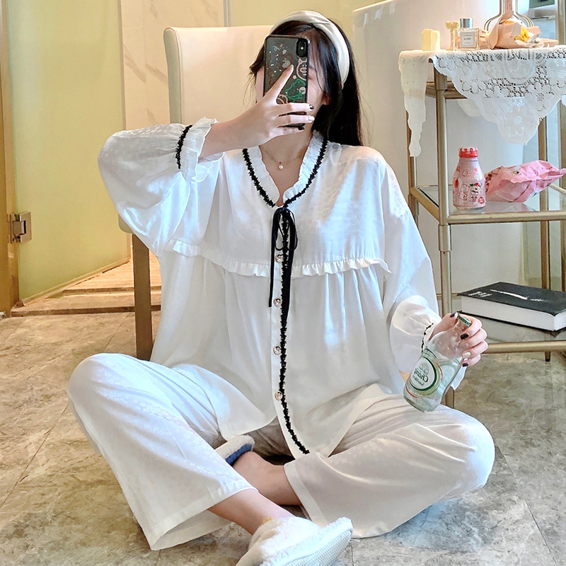 Thin Korean style long pants homewear pajamas 2pcs set for women