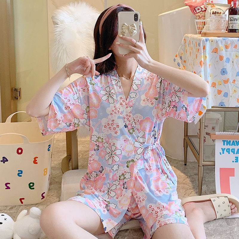 Lovely loose pajamas Casual kimono 2pcs set for women