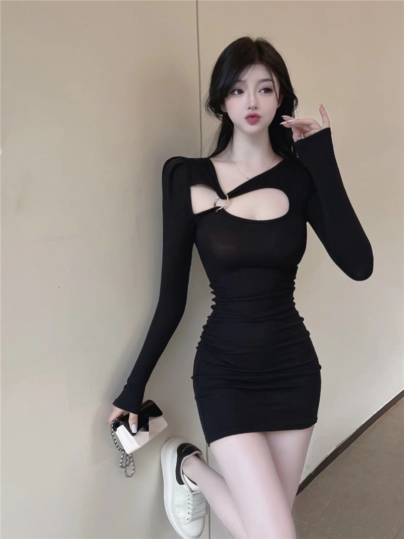 Package hip light metal hollow slim spring and summer dress