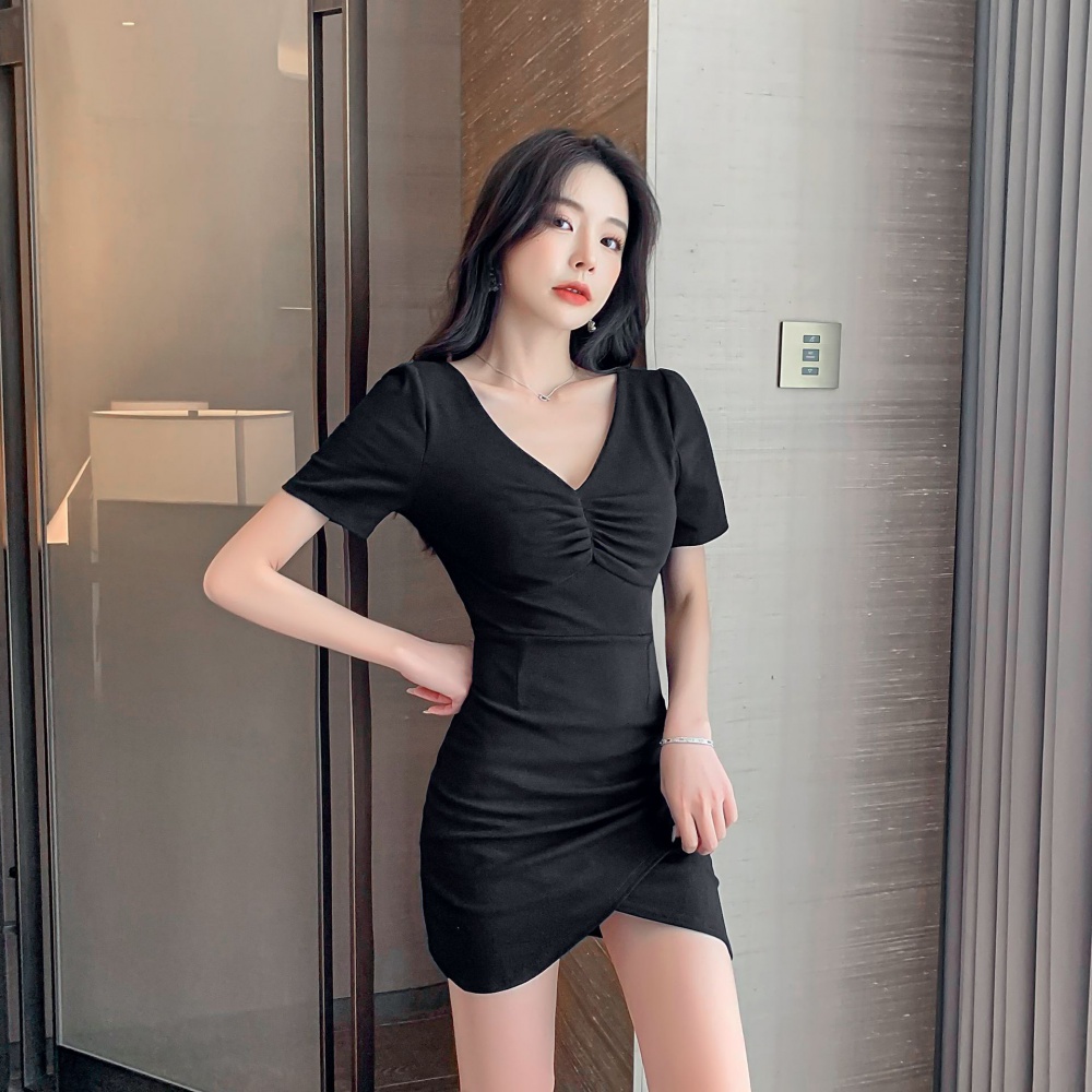 Package hip slim V-neck split sexy high waist dress