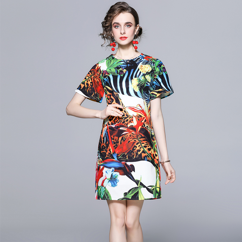 Printing Western style fashion slim short sleeve dress