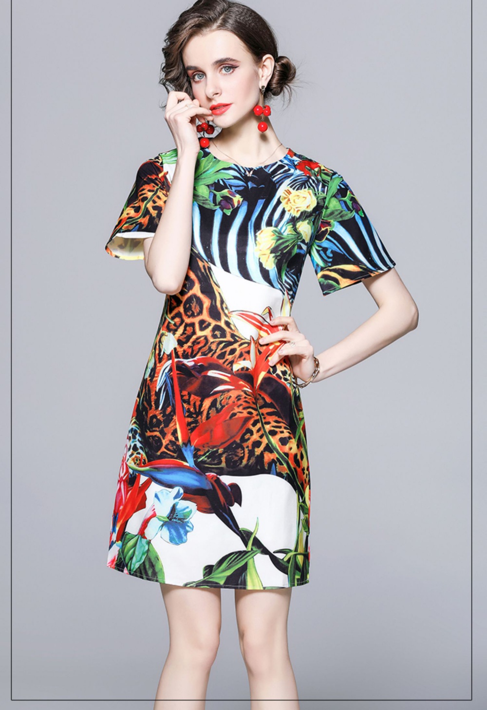 Printing Western style fashion slim short sleeve dress