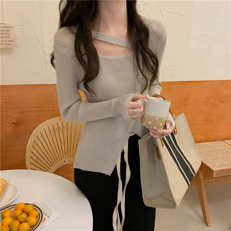 Unique irregular bottoming shirt slim tops