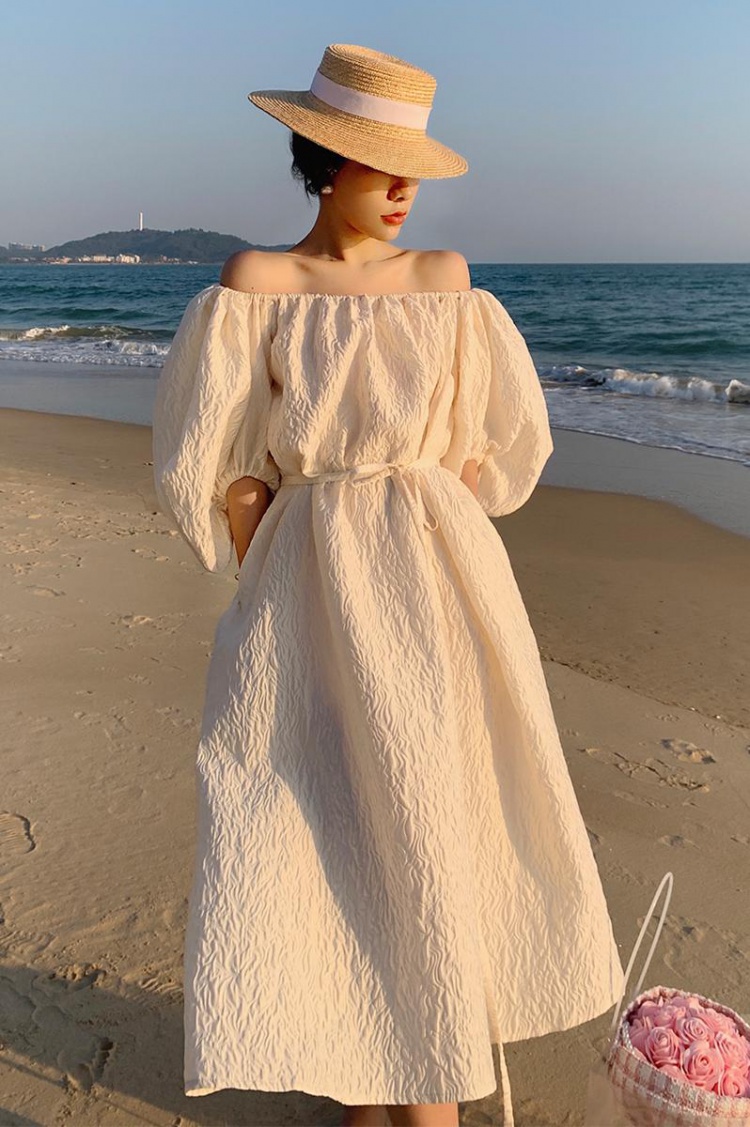 Vacation seaside long dress halter jacquard dress