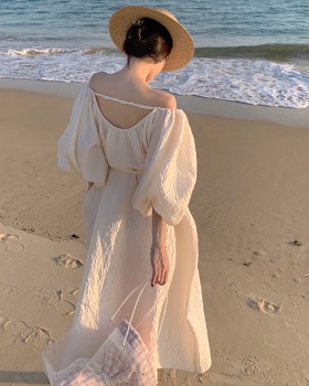 Vacation seaside long dress halter jacquard dress