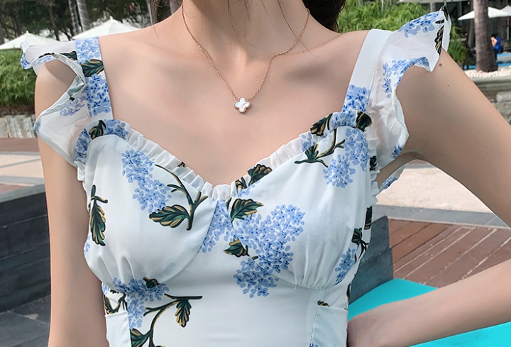 Pinched waist slim France style summer floral lady unique dress
