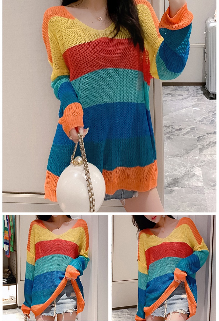Student loose spring thin thick horizontal stripes sweater