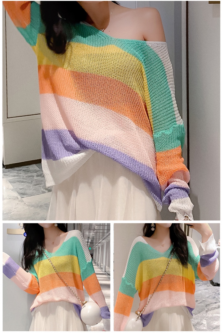 Student loose spring thin thick horizontal stripes sweater