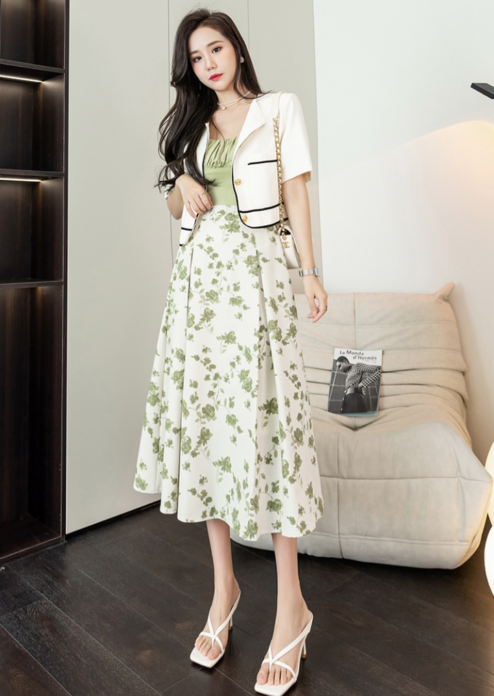 Long high waist business suit commuting floral skirt